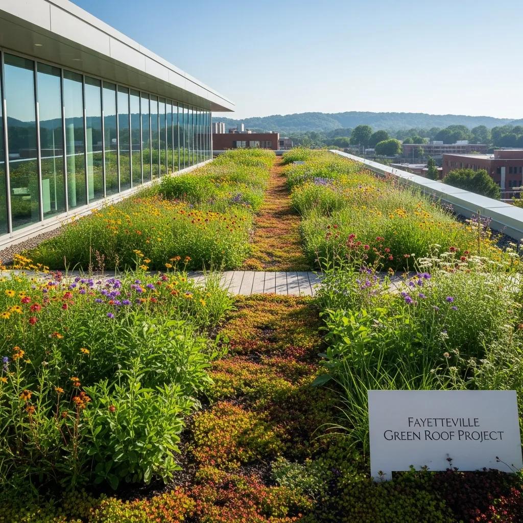 Green roof with vegetation on a modern building, showcasing sustainable roofing options